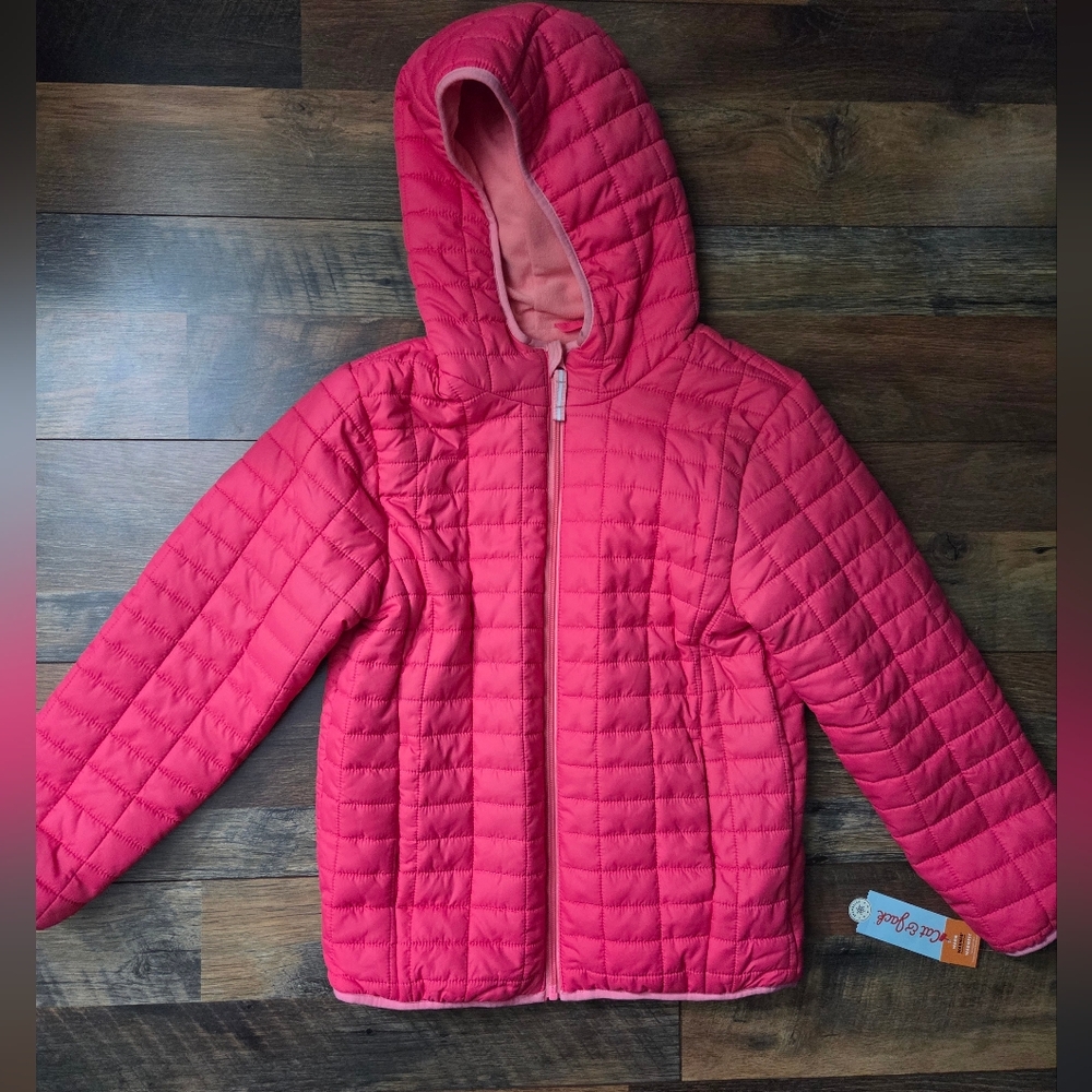 Girls Pink Quilted Hooded Jacket Size L